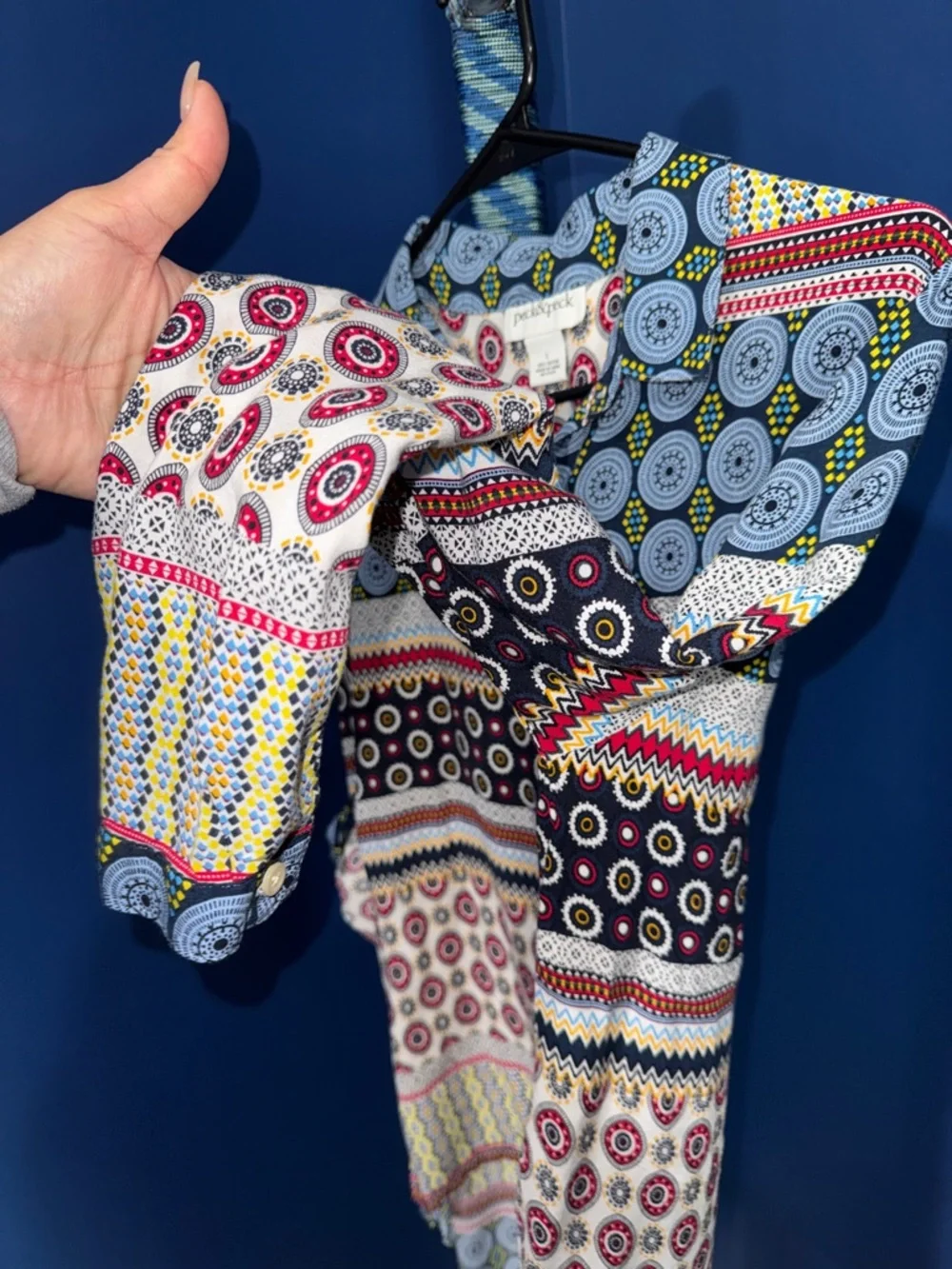 Peck & Peck- Western Boho Print High Low Blouse Size L - Picture 11 of 14